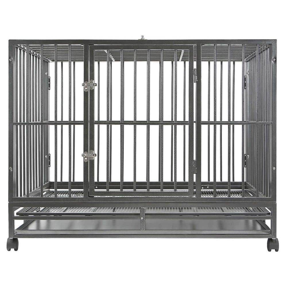 SMITHBUILT Heavy-Duty Metal Dog Cage in Silver - Large 42 in. CAGE-Y42