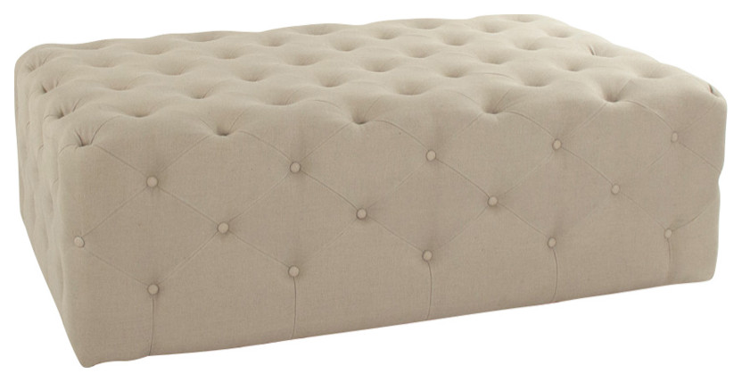 Rectangular Tufted Ottoman  Natural Linen   Transitional   Footstools And Ottomans   by Zentique  Inc.  Houzz