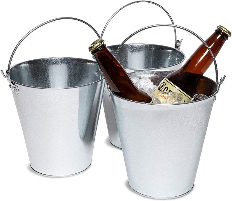 Juvale Galvanized Metal Ice Bucket Pails， 7 Inch， 3 Pack.