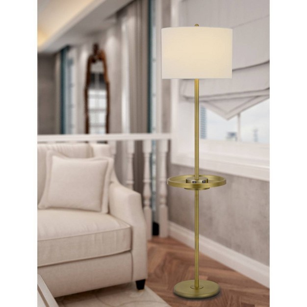 Crofton Metal Floor Lamp With Usb Ports And Drum Shade Antique Brass Cal Lighting