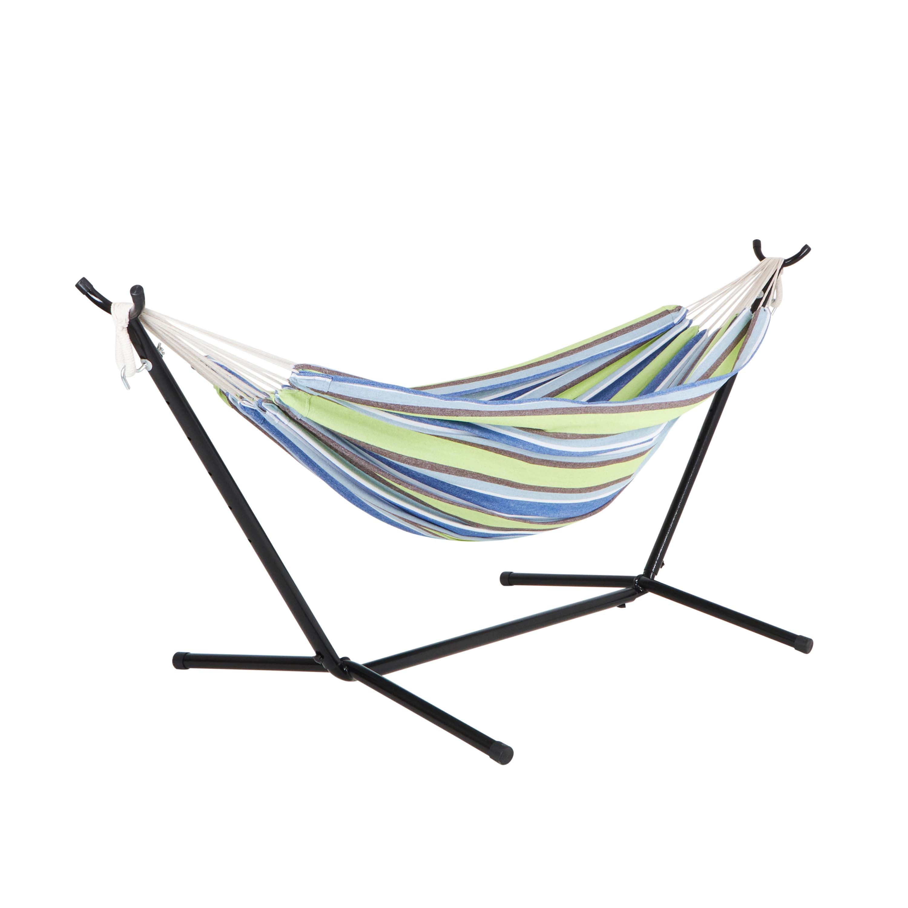 Bliss Hammocks Double Hammock w/ Space Saving 9ft. Stand & Premium Carry Bag - Garden Stripe, 78" L x 60" W