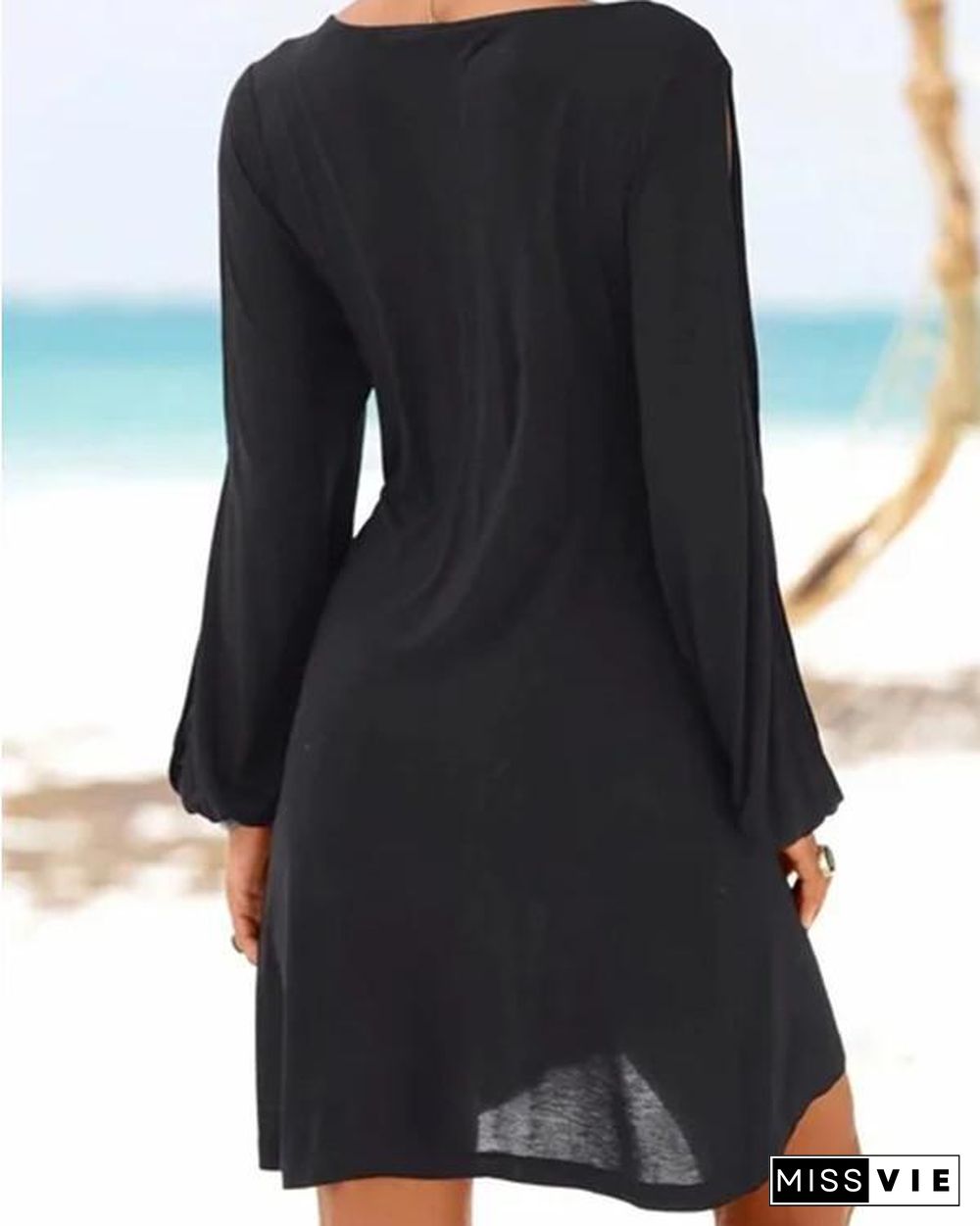 Black Crew Neck Casual Dresses