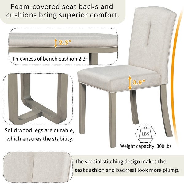 6-piece kitchen table， rectangular dining table， 4 upholstered chairs and benches， foam covered backrest and cushions