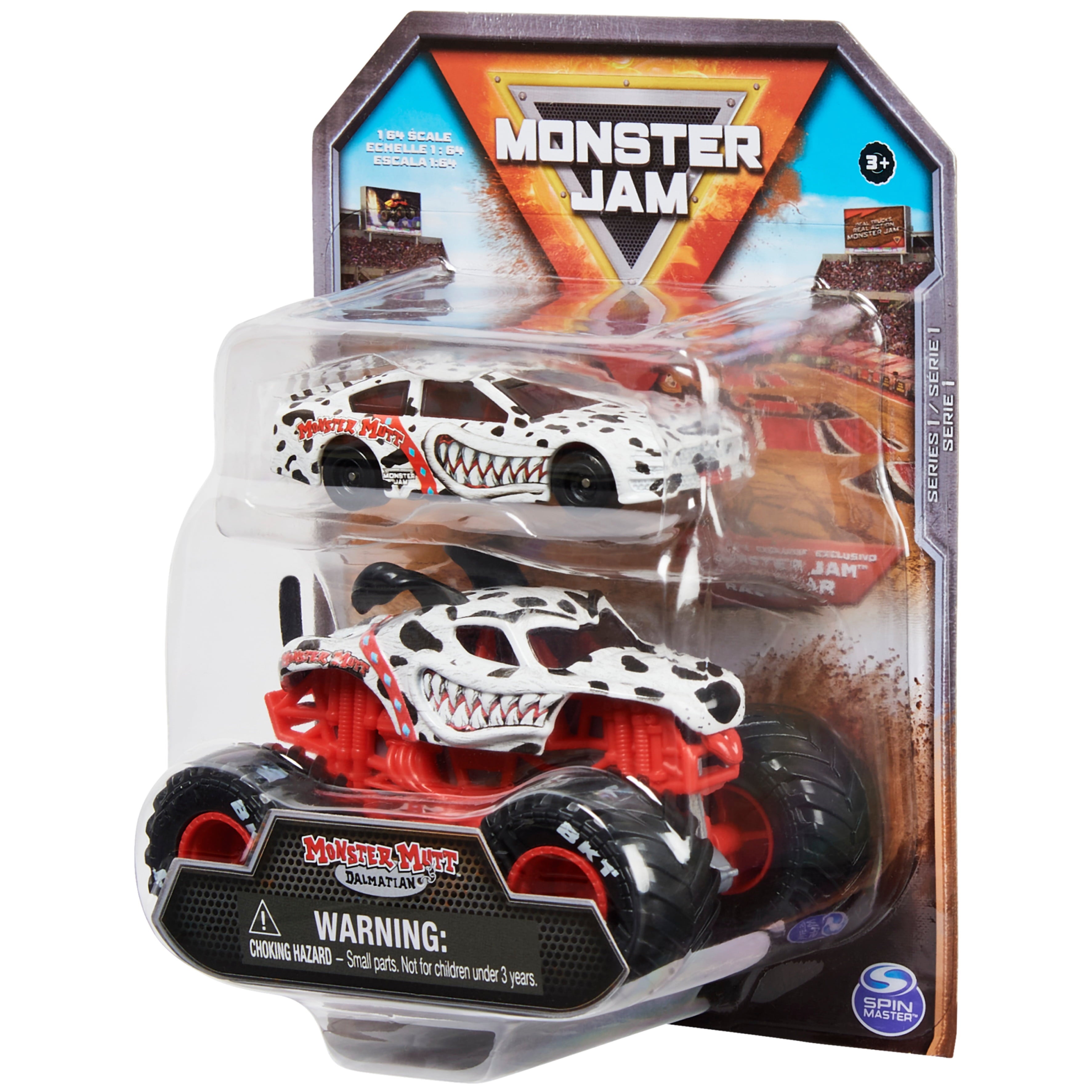 Monster Jam Monster Mutt Dalmatian Truck and Race Car (Walmart Exclusive)