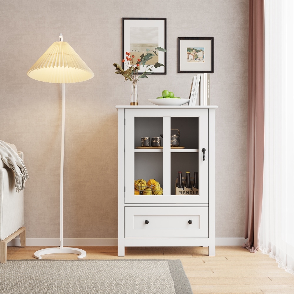 Buffet Storage Cabinet with Single Glass Doors and Unique Bell Handle   N/A