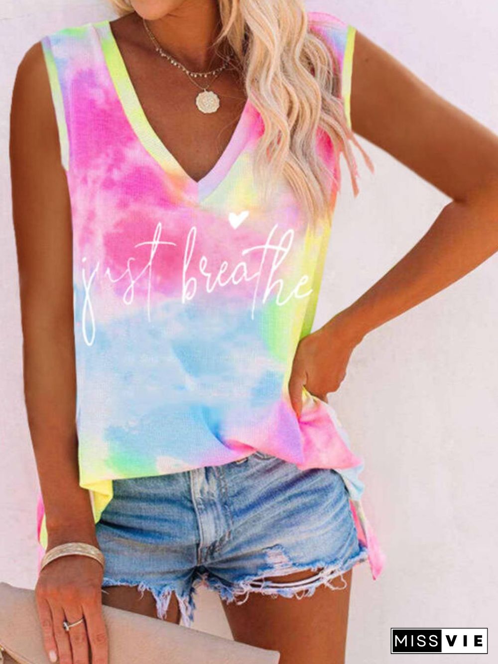 V Neck Tie Dye Knit Tank Tops