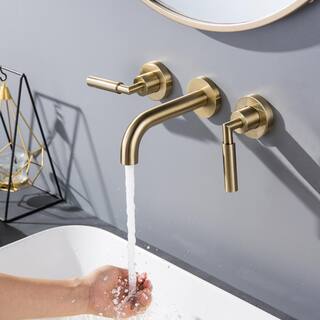 Flynama Wall-Mount Double-Handle Bathroom Faucet in Brushed Gold RB-QY-0736