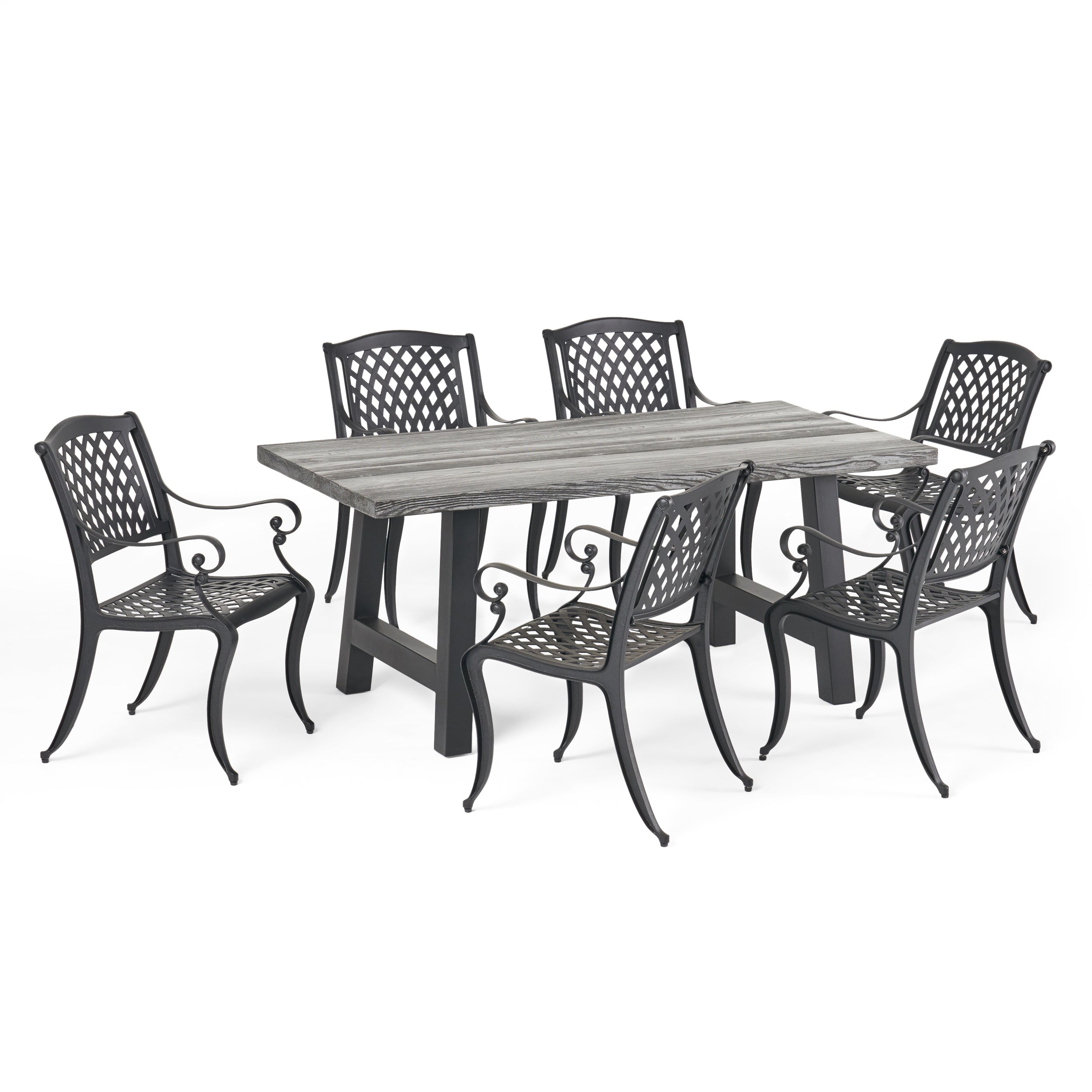 Dorris Outdoor 7 Piece Aluminum Dining Set with Concrete Table