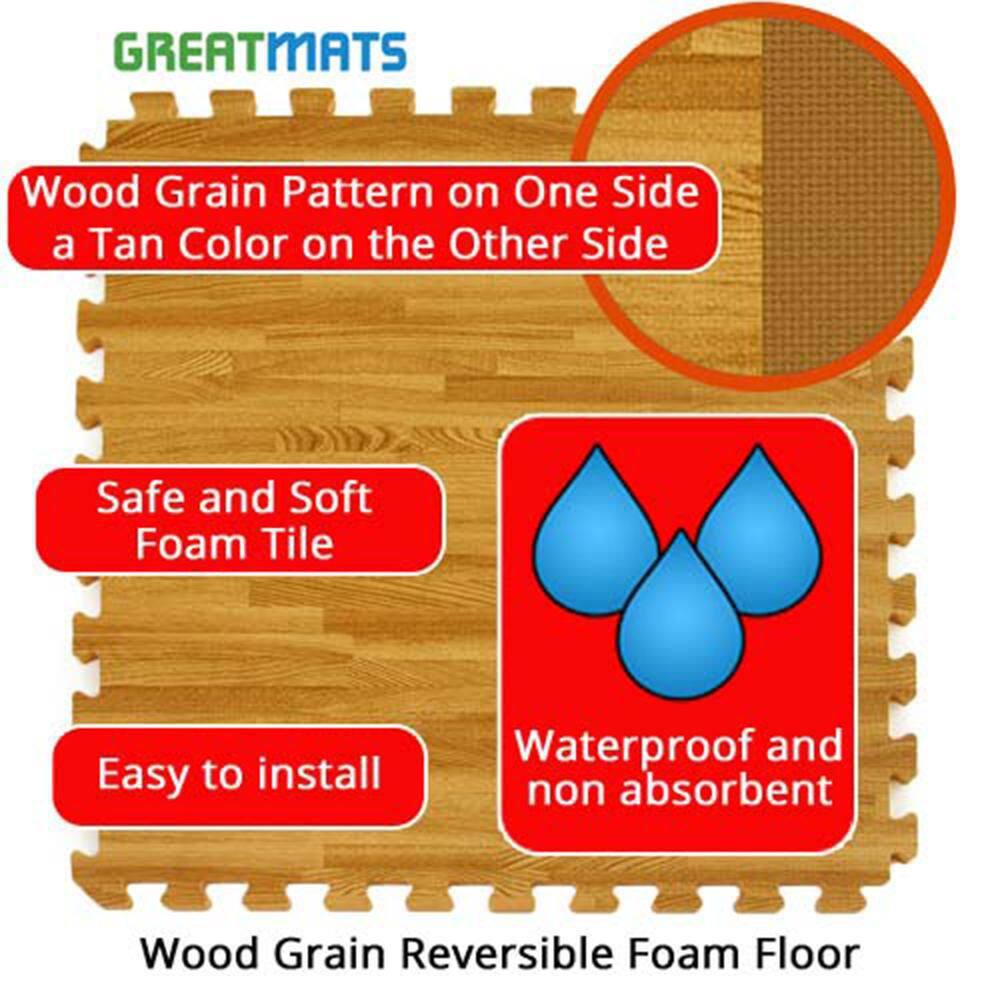 GREATMATS.COM Wood Grain Reversible Standard WoodTan 24 in. W x 24 in. L Foam Interlocking Floor Tile (58.12 sq. ft.) (Case of 15) WoodGrnRevSW15