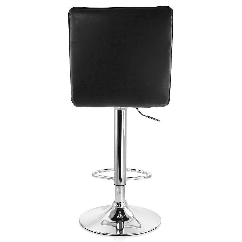 Elama 2 Piece Vintage Faux Leather Adjustable Bar Stool in Black with Chrome Base