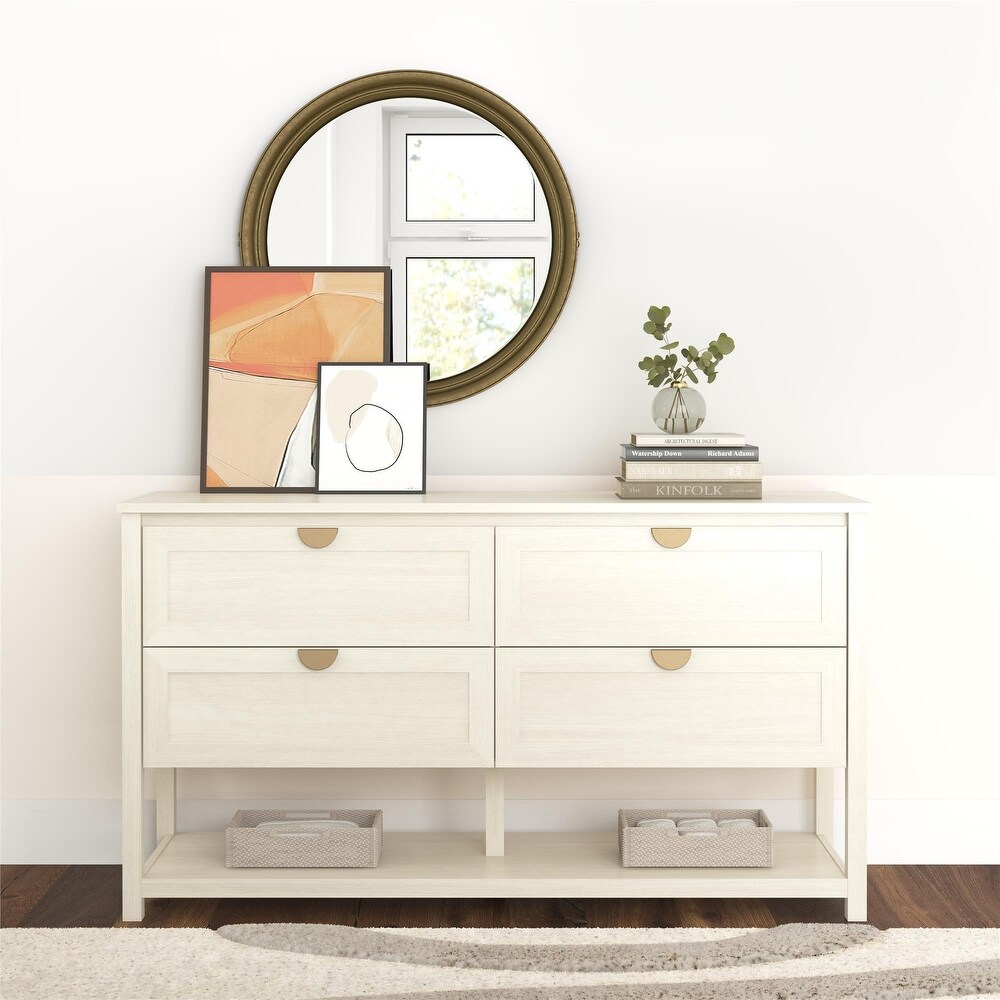 Mr. Kate Primrose Wide 4 Drawer Dresser with Shelf  Ivory Oak