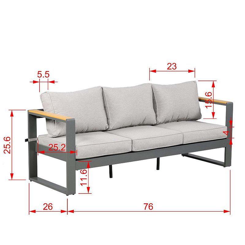 Aoodor Outdoor Aluminum 3 Seater Sofa Chair