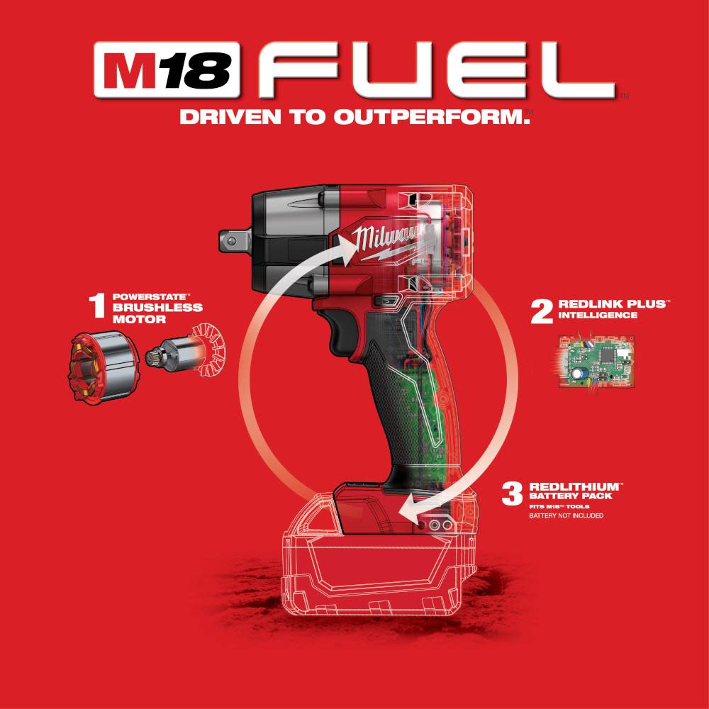 Milwaukee M18 FUEL 1/2 Mid Torque Impact Wrench Bare Tool with Pin Detent Reconditioned