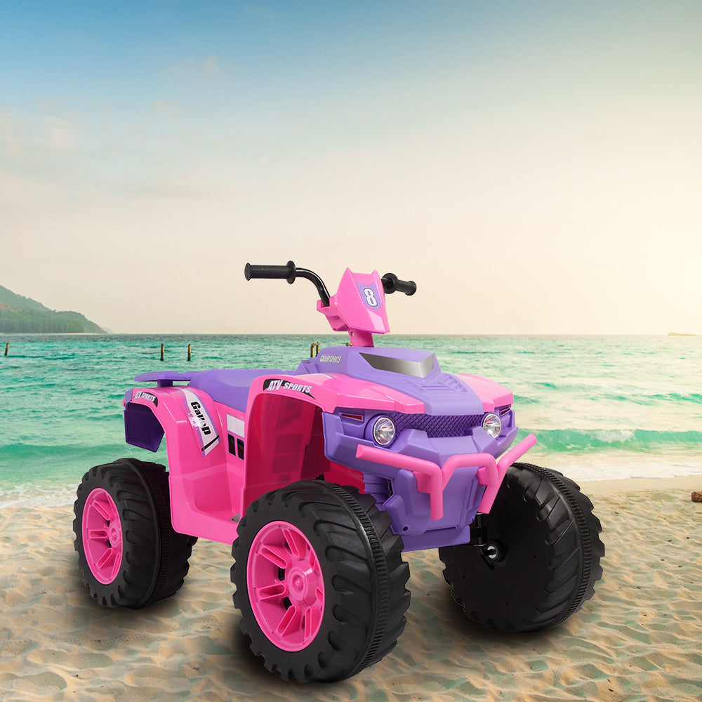 12V Battery-Powered Ride-On for Kids Electric 4-Wheeler Quad ATV Ride On Toy w/ Music Horn LED Lights 2 Speeds for Boys Girls Ages 3-7, Pink