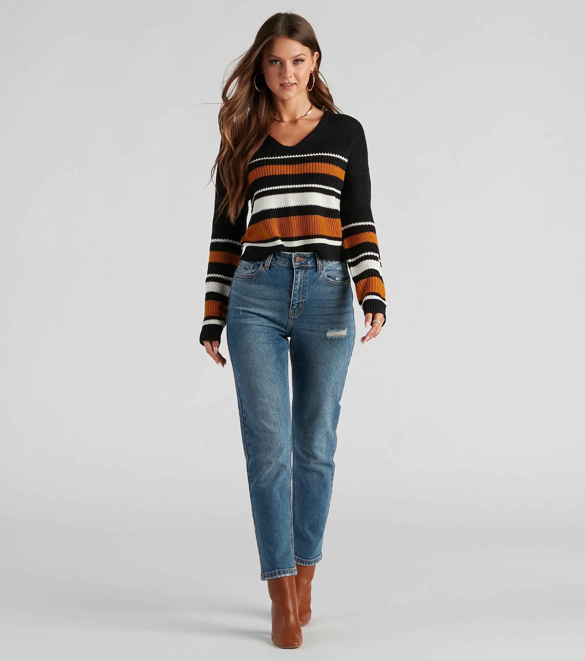 Sassy Striped Lattice Back Knit Sweater