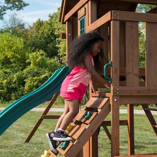 Swing-N-Slide Playsets KnightsBridge Ultimate Complete Wooden Outdoor Playset with Monkey Bars Slide Swings and Swing Set Accessories WS 8352