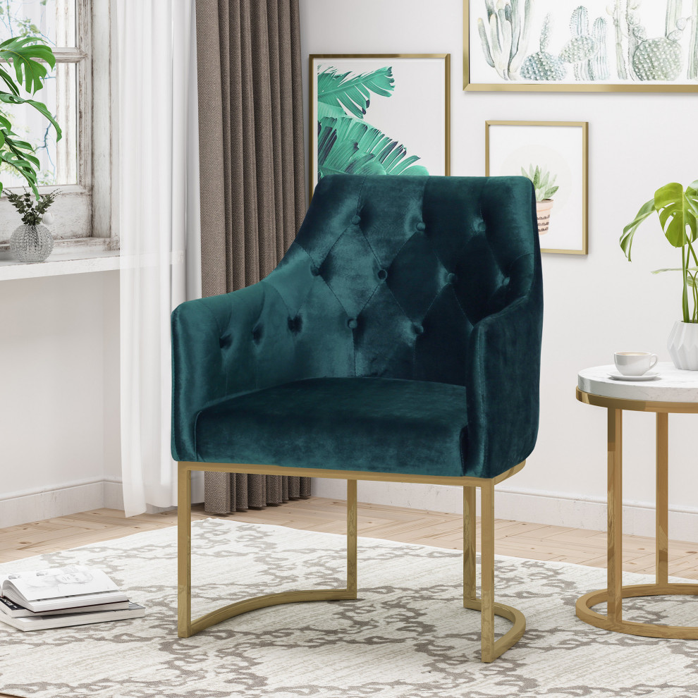 Fern Modern Tufted Glam Accent Chair With Velvet Cushions and U Shaped Base   Contemporary   Armchairs And Accent Chairs   by GDFStudio  Houzz