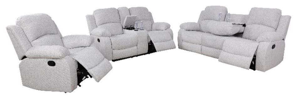 Lifestyle Furniture Nikki 3 Piece Modern Microfiber Recliner Sofa Set in White   Living Room Furniture Sets   by Homesquare  Houzz