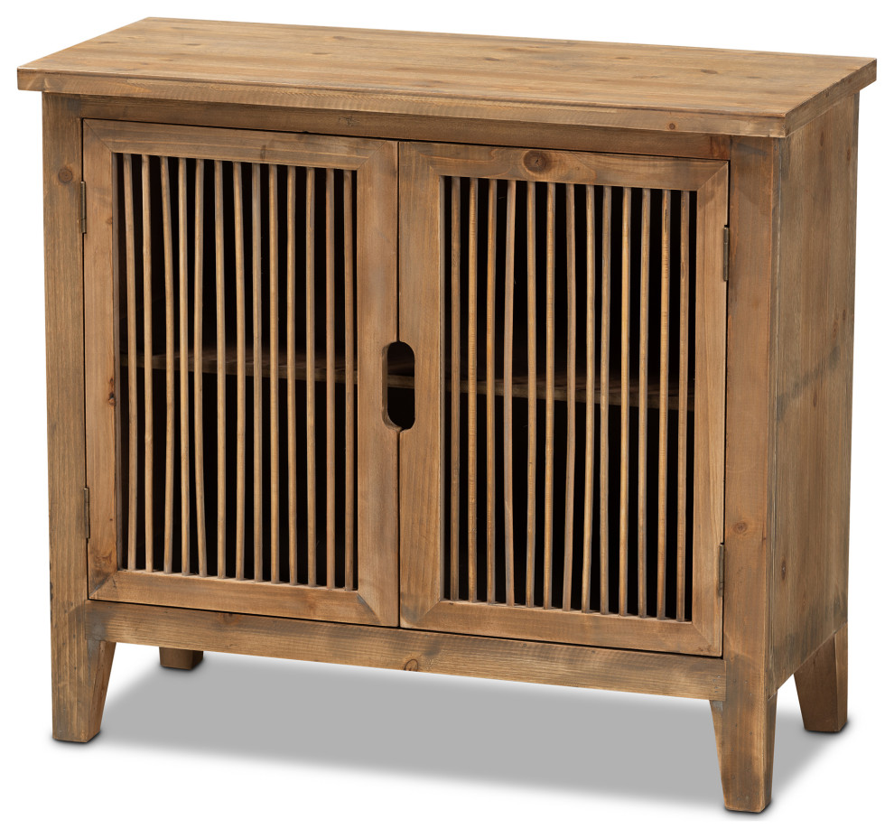 Kors Rustic Transitional Medium Oak 2 Door Wood Spindle Accent Storage Cabinet   Transitional   Accent Chests And Cabinets   by Baxton Studio  Houzz