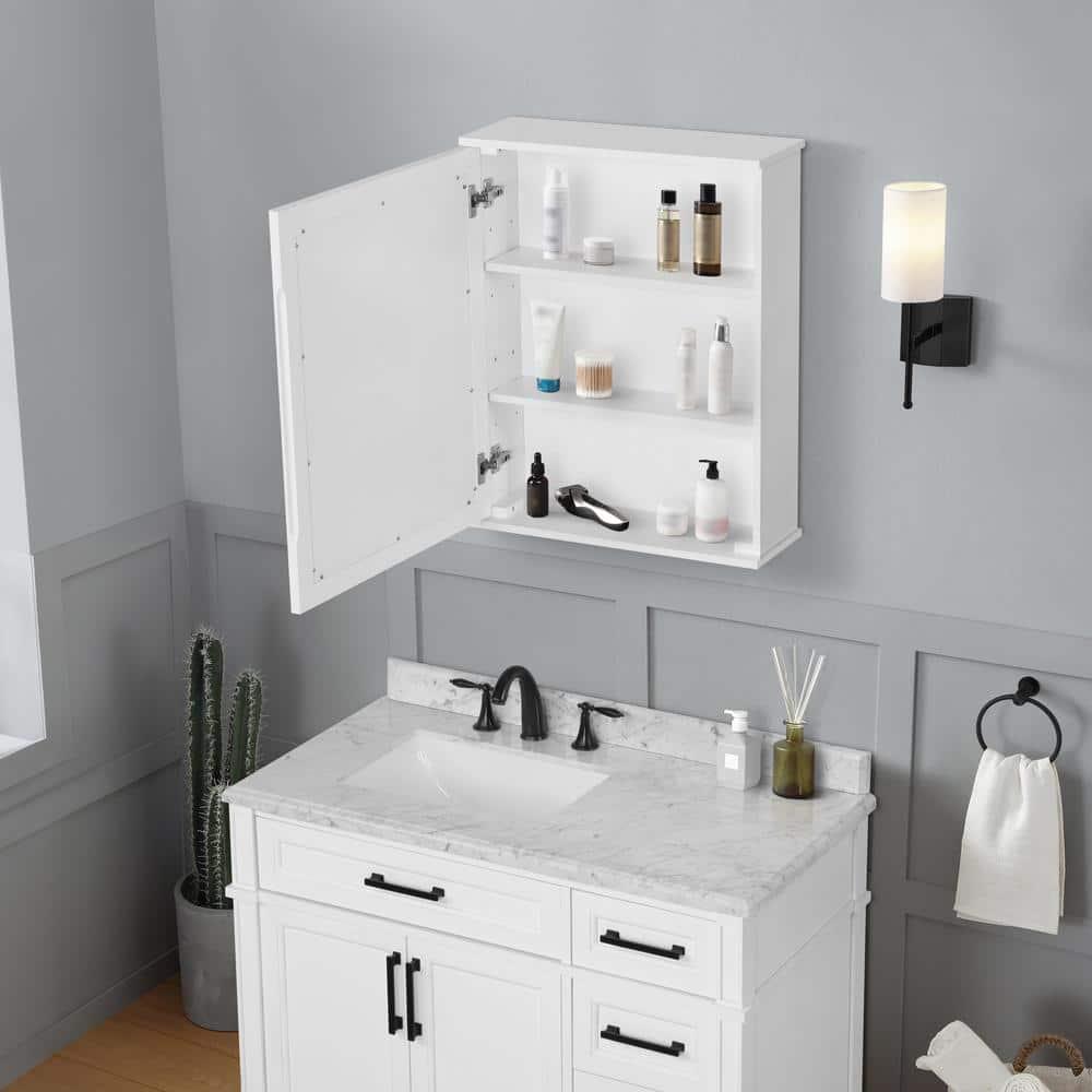 Home Decorators Collection Caville 24 in W x 30 in H Rectangular White Surface Mount Medicine Cabinet with Mirror