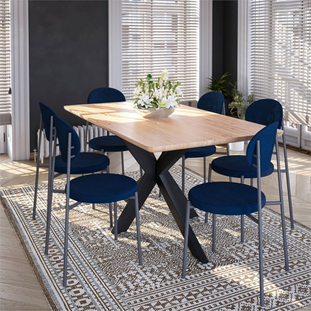 LeisureMod Euston Modern Velvet Dining Chair with Steel Frame Set of 4 Beige   Midcentury   Dining Chairs   by Homesquare  Houzz