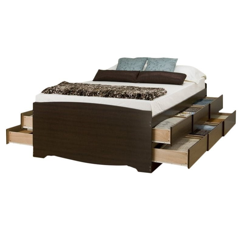 Bowery Hill Wood Queen Platform Bed with Storage in Black