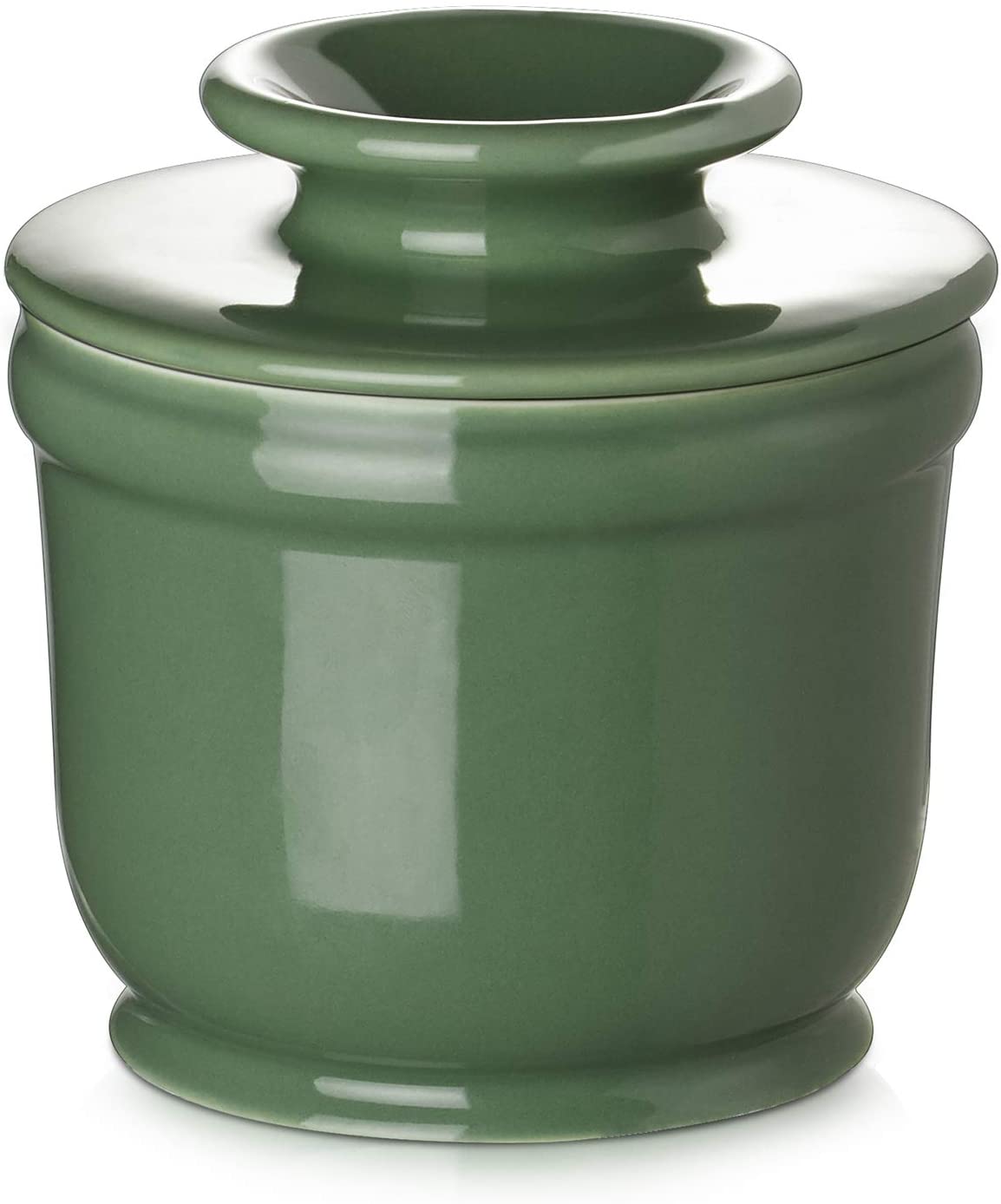 DOWAN Porcelain Butter Crock， Butter Keeper with Water Line， French Butter Dish for Soft Fresh Butter， Butter Container with Lid， No More Hard Butter， Green