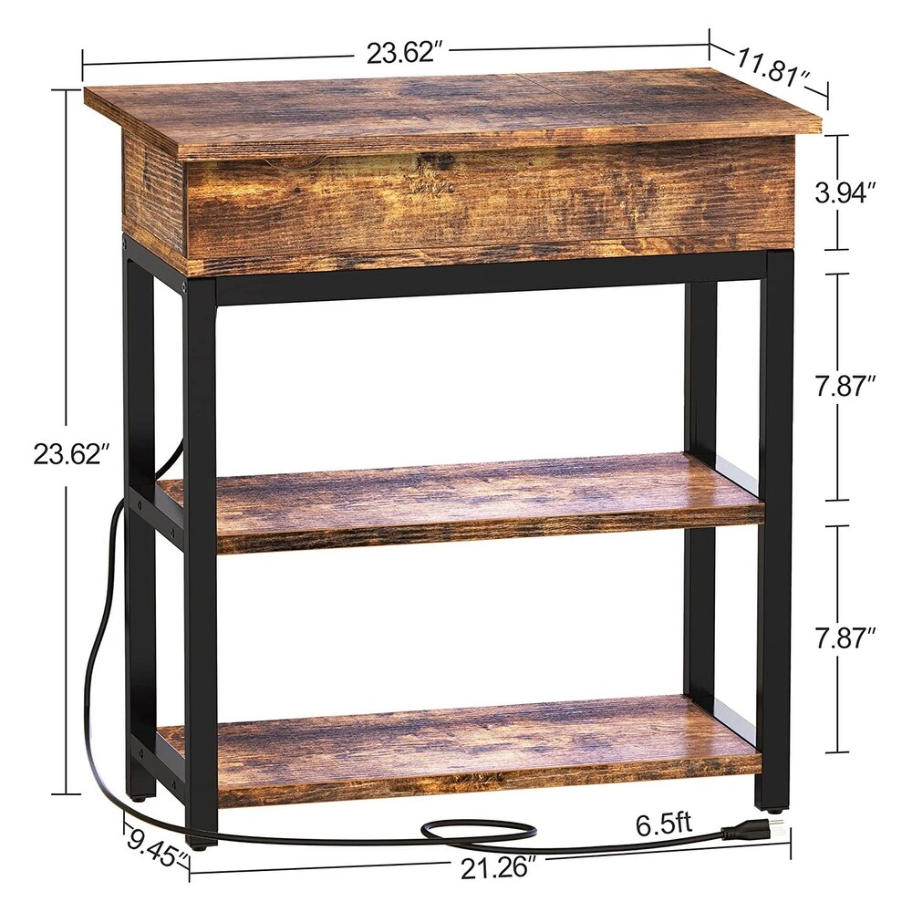 FABATO End Table and Nightstand with Charging Station  Rustic Brown   21.50