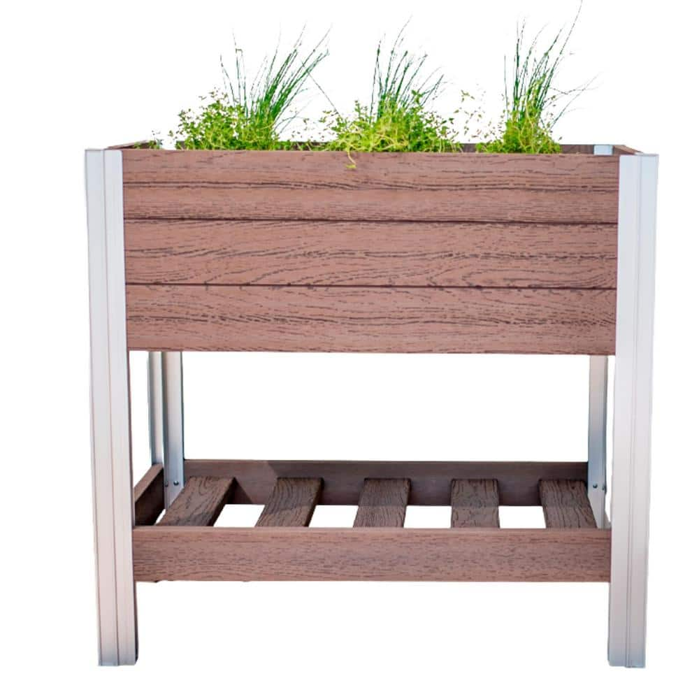 VITA 31 in. x 18 in. x 29 in. Vinyl Elevated Garden with Storage Shelf VT80008