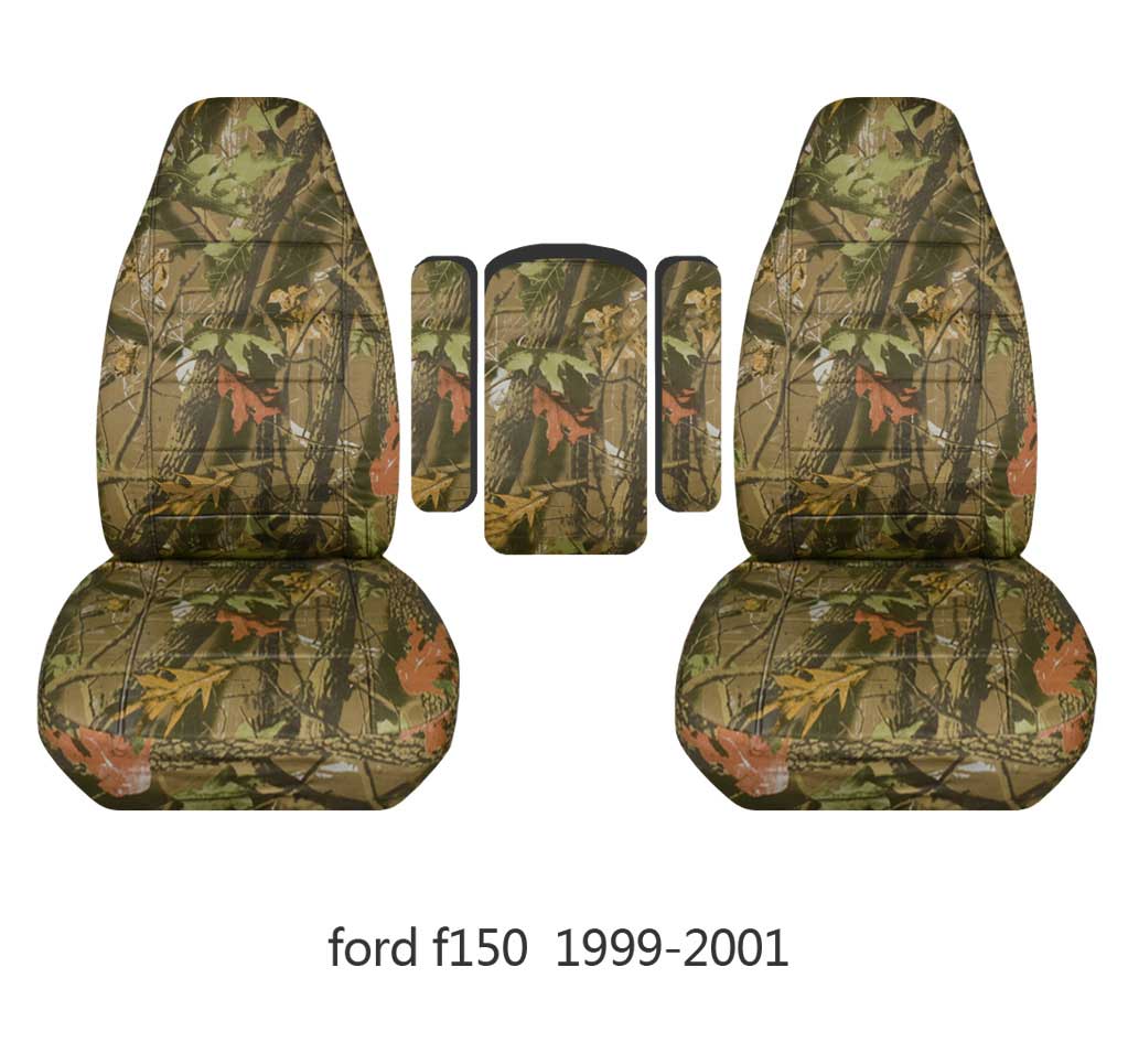 T119-Designcovers Compatible with 1999-2001 Ford F-150 F-250 F-350 Camouflage Truck Captains Chairs Seat Covers w 3 Armrest Covers (One per Seat + Center):Real Tree