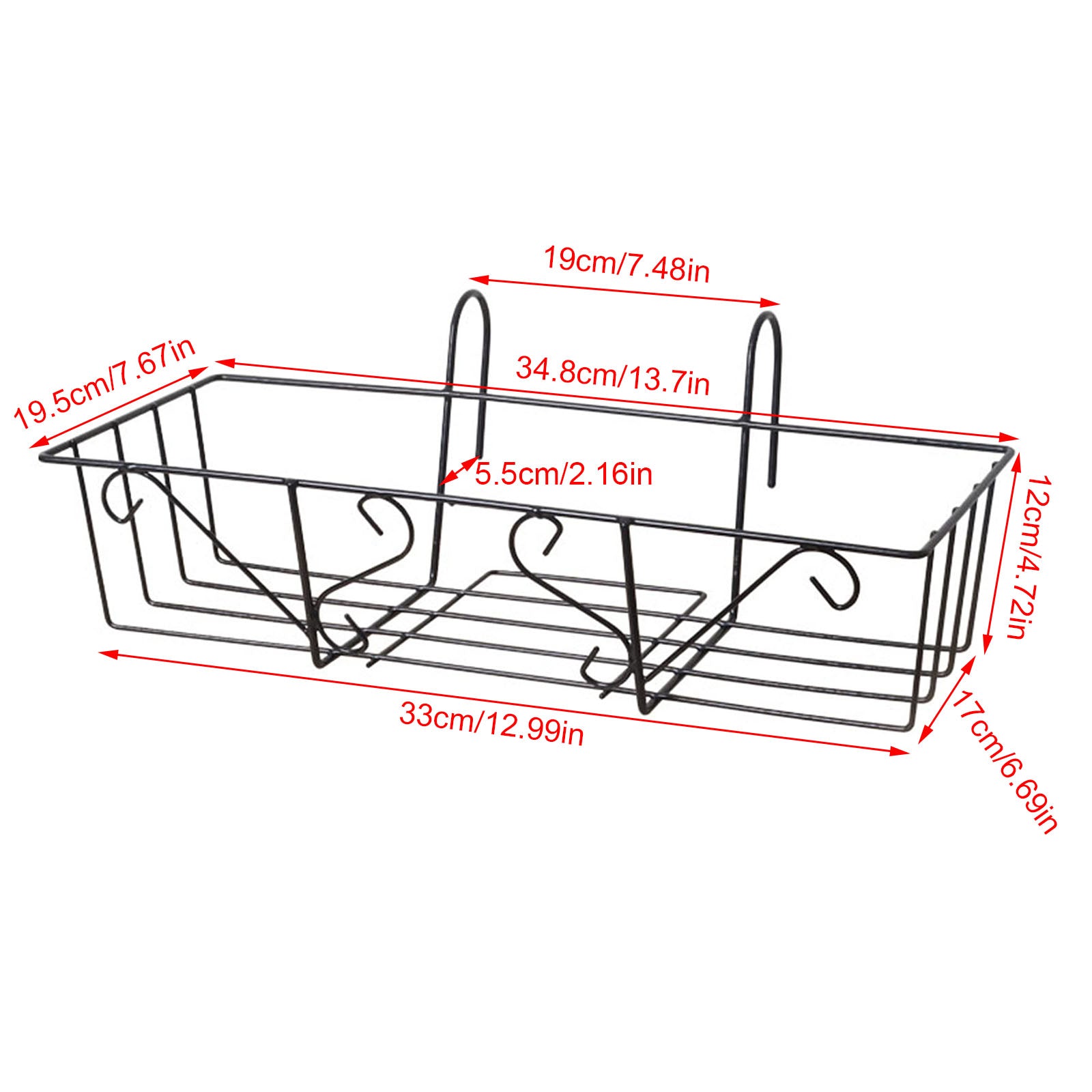 MAHAQI Fences Or Railings Balcony Planter Trough Holder Holders Rectangular Flower Stand Sturdy Wrought Iron Anti-rust Hangers