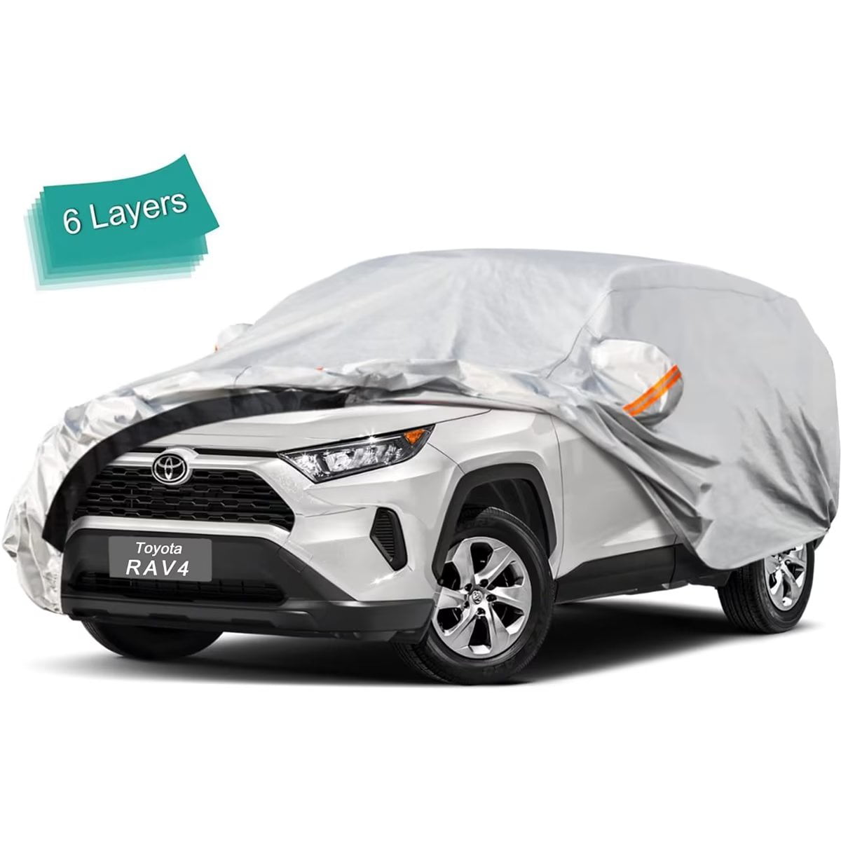 KouKou SUV Car Cover Custom Fit Toyota RAV4 from 2008 to 2022， 6 Layer Heavy Duty Full Exterior Cover Waterproof All Weather， Silver