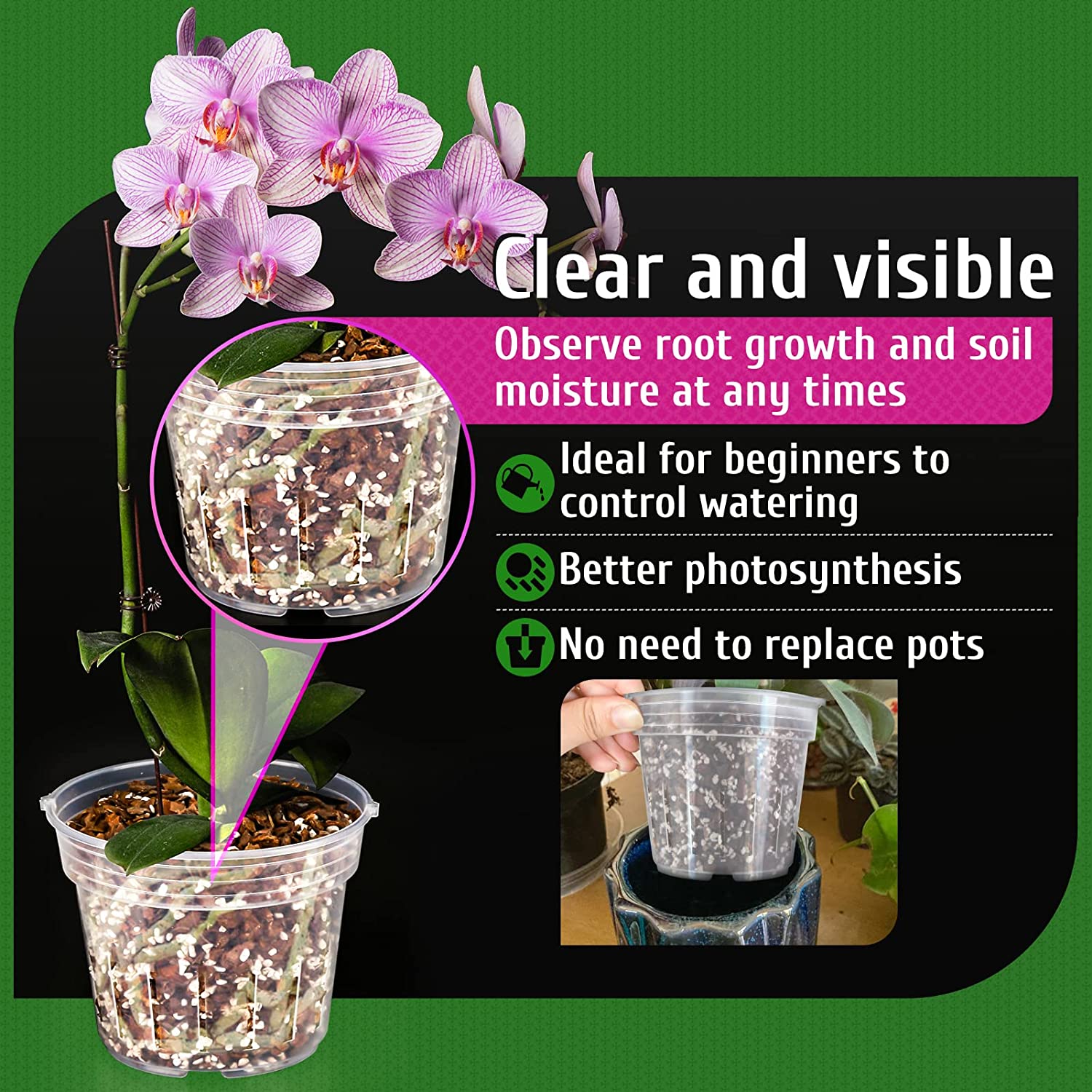 Fabulas 9 Pack Orchid Pots with Holes Plastic Clear for Plants-3 Sizes(4.8'', 5.7',' 6.4'')