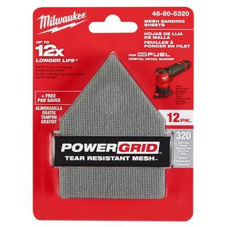 MW 3-34 in. 320-Grit Mesh Sanding Sheets (12-Pack) for M12 FUEL Orbital Detail Sander 48-80-5320