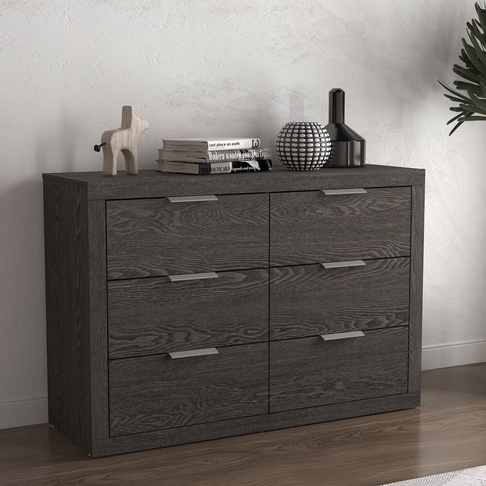 GALANO Harlowin 6 Drawer Dark Gray Oak Dresser 31.7 in. × 46.5 in. × 16.1 in.