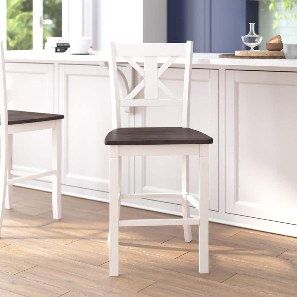 Carnegy Avenue 41.5 in. White Wash Full Wood Bar Stool with Wood Seat CGA-ES-520595-WH-HD