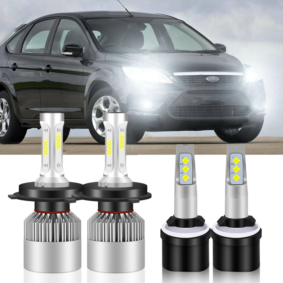 For 2000 2001 2002 2003 2004 Ford Focus LED Headlight Bulbs 9003/H4 High/Low Beam 880 Fog light Bulbs 4pc