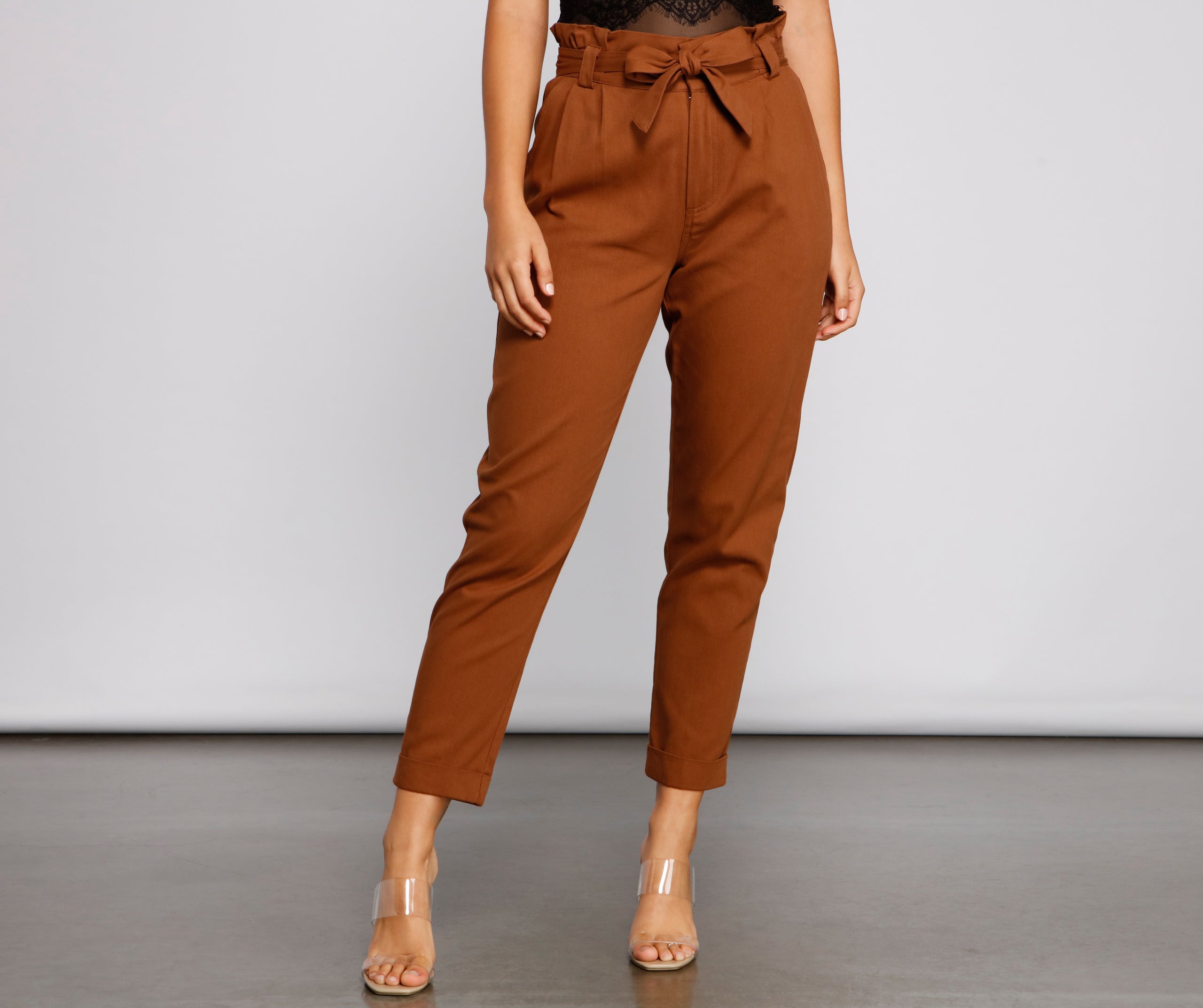 Trendy And Tapered High Waist Paperbag Pants