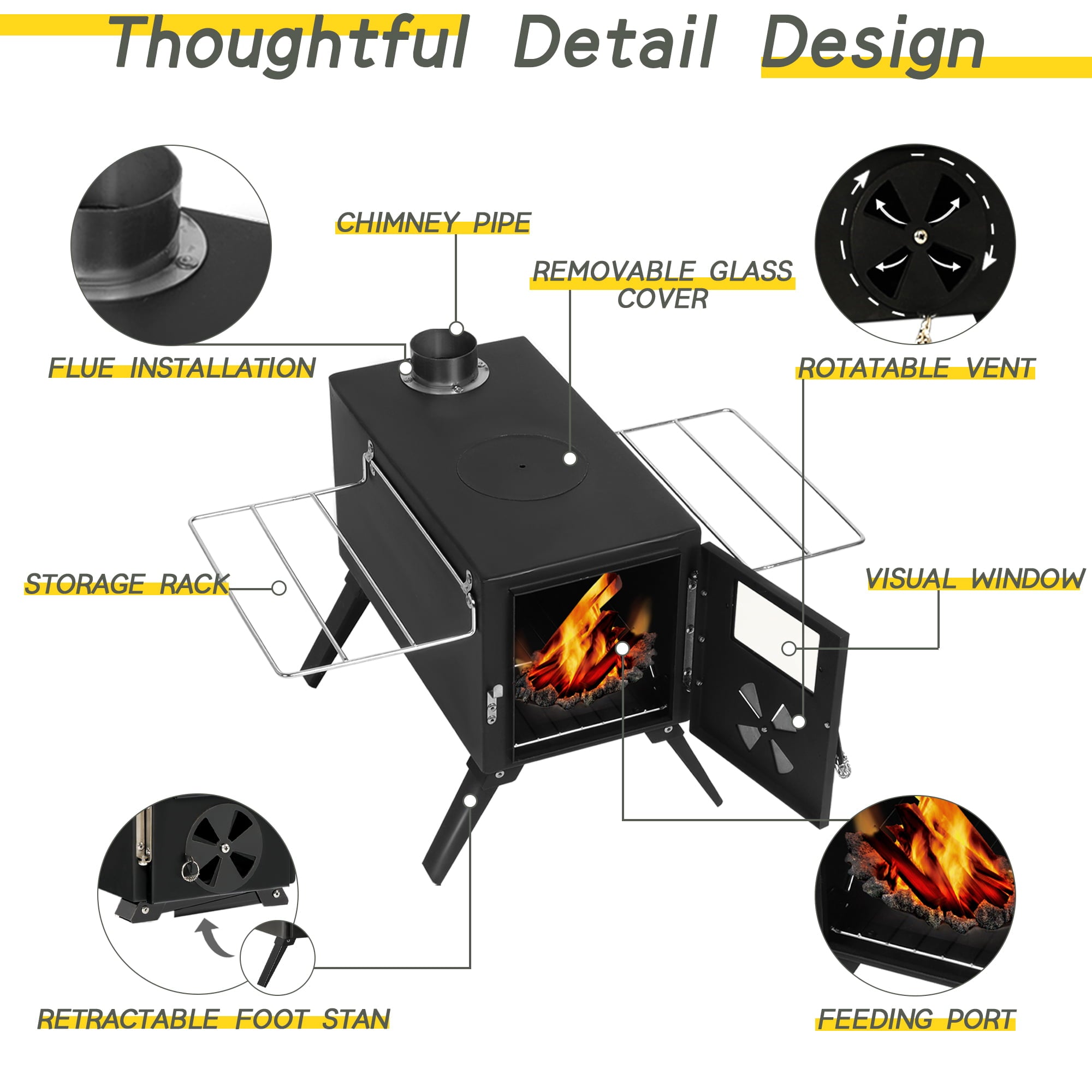 Outdoor Camping Stove Mini Portable Stove Wood Backpack Tent Stove Hot Tent Stove Wood Burner Stove Wood Stove Water Heater Lightweight Tent Stove Folding Stove