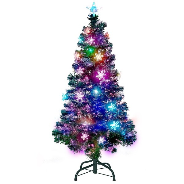 5 ft PreLit Artificial Christmas Tree，Lighted Xmas Trees with LED Lights，Snowflakes，Top Star，Holiday Fake Tree with Legs