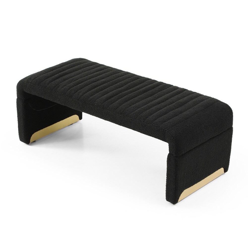 U Shape Arch Bench for Bedroom End of Bed  Upholstered Sherpa Fabric Ottoman Shoe Bench Footrest Stool Accent Bench