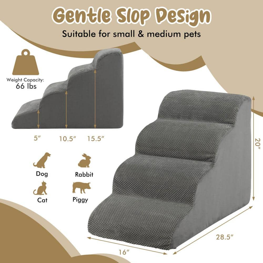 ANGELES HOME 4-Tier Foam Non-Slip Dog Steps with Washable Zippered Cover 108CKPW31GR