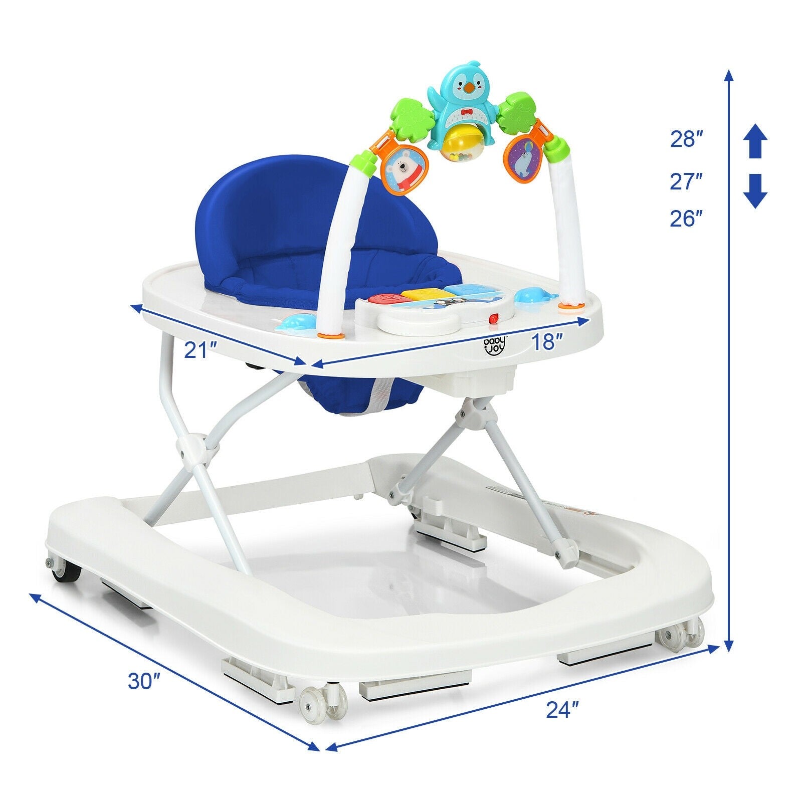 BABY JOY Baby Walker, 2 in 1 Foldable Activity Behind Walker with Adjustable Height & Speed