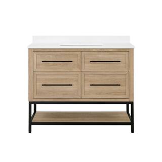 Home Decorators Collection Corley 42 in. W x 19 in. D x 34.50 in. H Bath Vanity in Weathered Tan with White Engineered Stone Top Corley 42NO