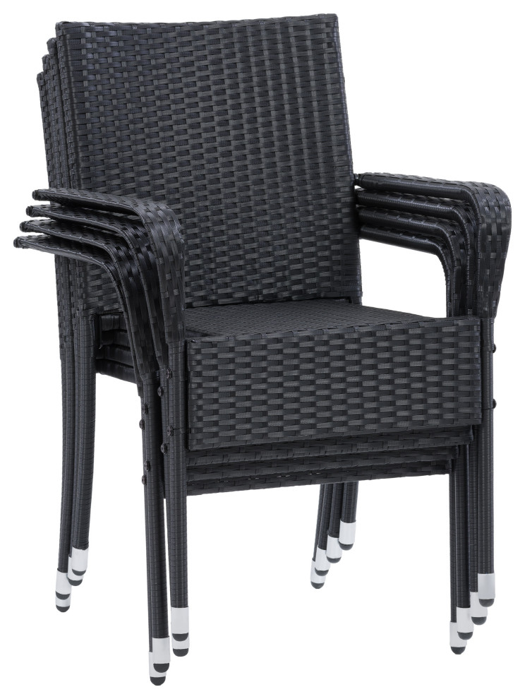 Parksville Rectangle Patio Dining Set  Chairs Black/Ash Grey Cushions 5pc   Tropical   Outdoor Dining Sets   by CorLiving Distribution LLC  Houzz