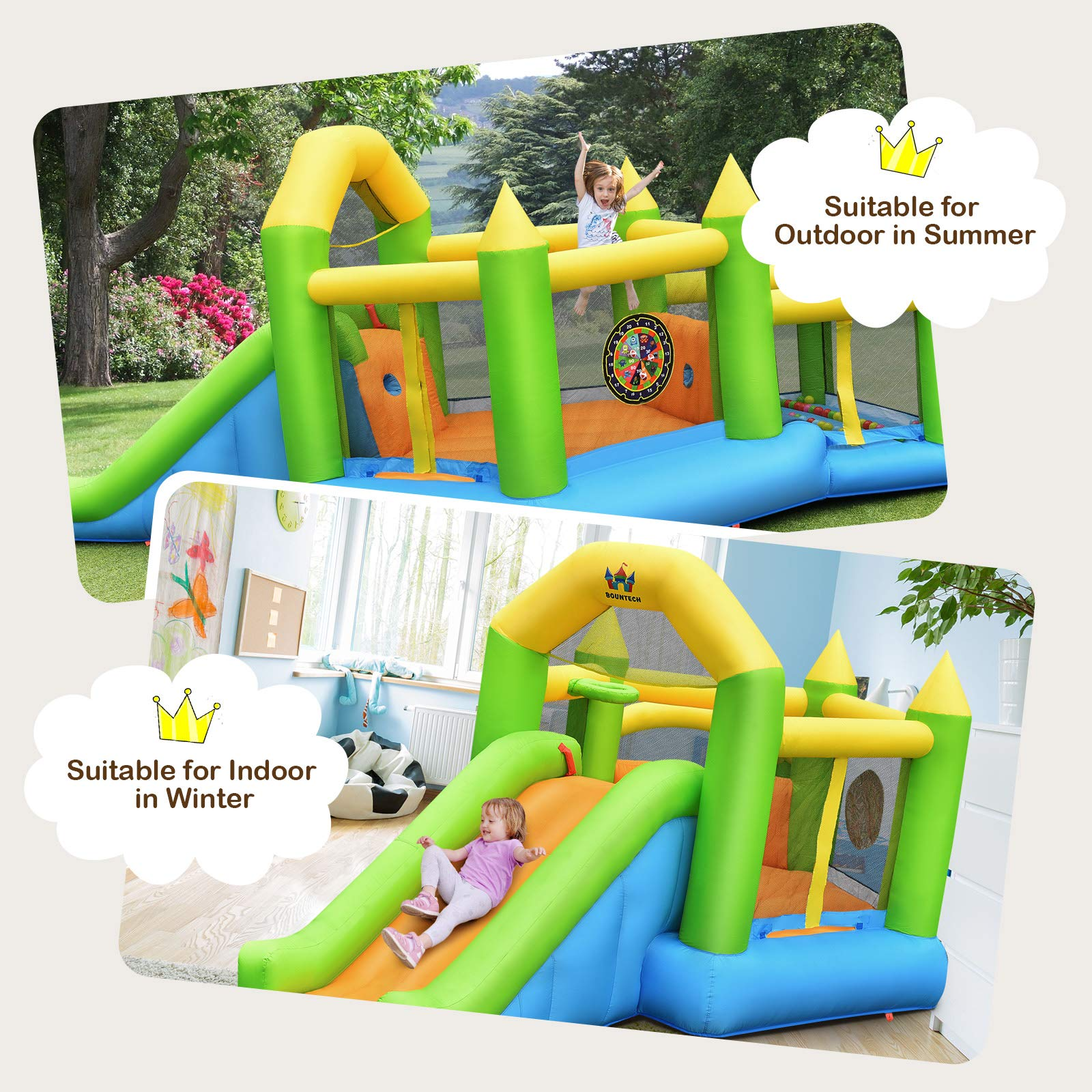 BOUNTECH Inflatable Bounce House, Kids Jump 'n Slide Bouncer w/ Long Slide