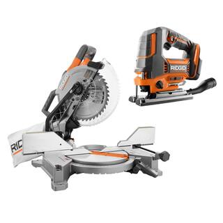 RIDGID 15 Amp Corded 10 in. Dual Bevel Miter Saw with LED Cutline Indicator and 18V  Brushless Cordless Jig Saw (Tool Only) R4113-R8832B