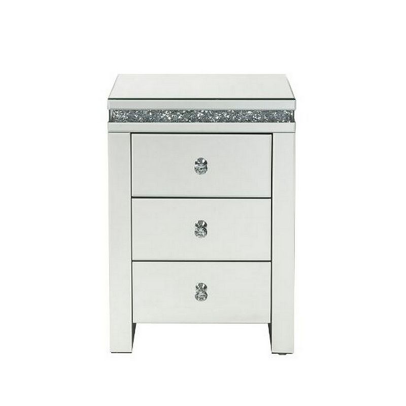 Accent Table with 3 modern storage drawers， White