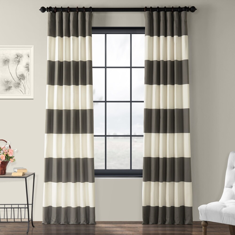 Exclusive Fabrics Cabana Cotton Horizontal Stripe 96 inch Curtain (1 Panel)