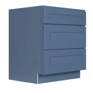 LIFEART CABINETRY Lancaster Blue Plywood Shaker Stock Assembled 3-Drawer Base Kitchen Cabinet 36 in. W x 34.5 in. D H x 24 in. D ALB-DB36-3